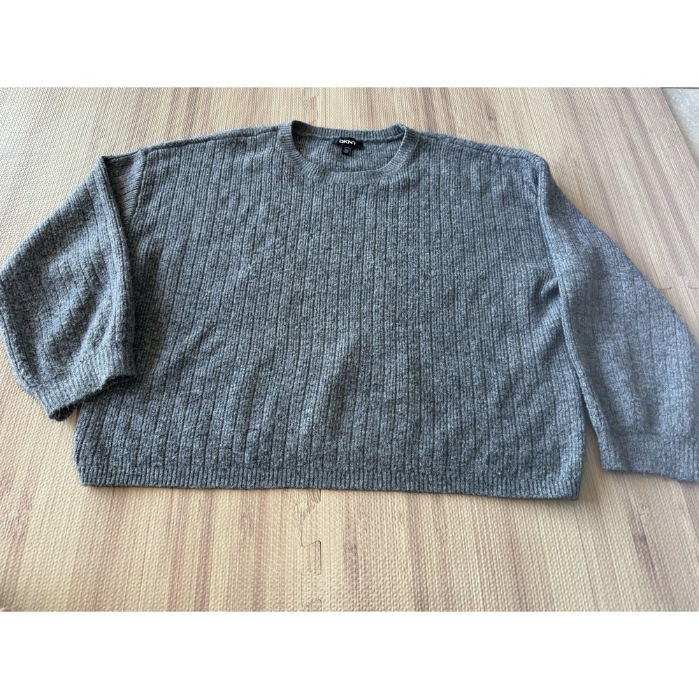 DKNY Women's Gray Ribbed Knit Sweater Size  2XL– Casual Pullover